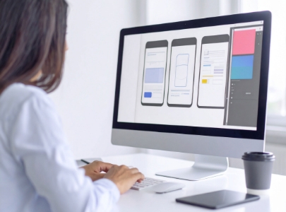 PCでデザインしている女性